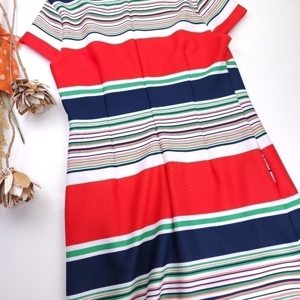 New Julia Jordan Red Navy, Green White Striped Dress Sz 4 - Picture 10 of 11